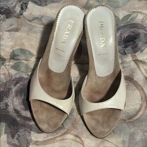 Prada Women's white tan  Slide Sandals